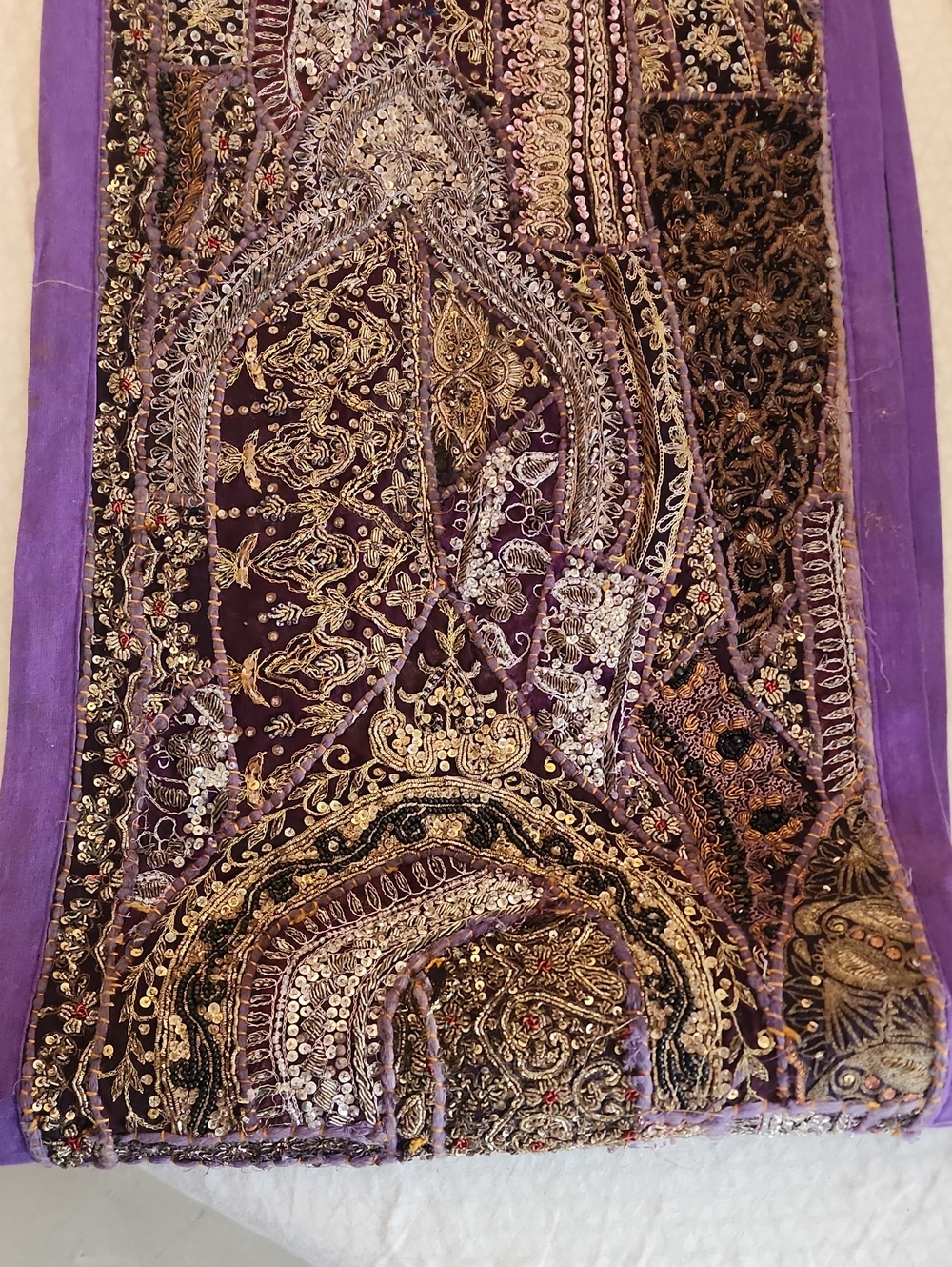 Embellished Purple Paisley Indian Hand Made Runner/ Wall Decoration.